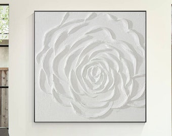 Abstract flower Wall Art Large White Textured Flower Painting,impasto painting,Minimalist Rose floral wall art minimalistisch home wall art