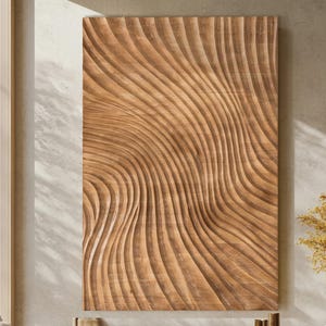 Decoración de pared de madera ondulada paramétrica Arte de pared de madera Pintura abstracta de madera marrón Arte de pared de bloques de madera Arte de pared de madera rústica Decoración de sala de estar