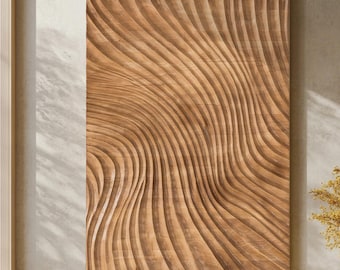 Parametric Wavy Wooden Wall Decor Wood Wall art  Brown Wood abstract painting Wood Block Wall Art Rustic Wood wall art living room decor