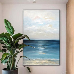 Modern abstract seascape Navy Blue Ocean Waves canvas Minimalist Hand Painted acrylic paintings Large wall pictures wall art large painting
