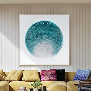 Teal Abstract Painting on Canvas: Textured Stone Wall Art