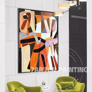 Geometry abstract canvas painting framed orange yellow pink acrylic paintings oversize wall pictures wall art home decor for decoration