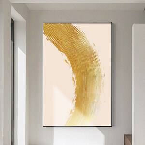 Gold und beige Wandkunst Minimalistisches Abstraktes Gemälde Große gerahmte Wandkunst auf Leinwand Strukturierte Malerei minimalistisch zeitgenössische Kunst