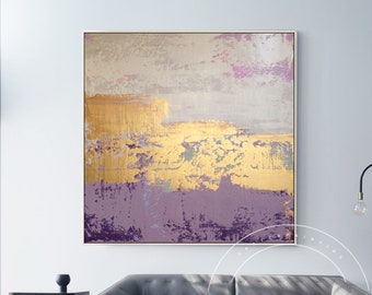 Abstract oil painting gold purple acrylic canvas painting framed wall art pictures on canvas decor for home decoration