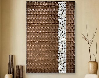 Brown Textured Wooden Wall Decor Wood Wall Art Pebble Abstract Painting Wood Neutral Wall Art Living Room Decor