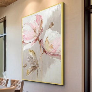 Pink Flower Painting Bloom Canvas Wall Art Textured Gold Floral Wall Art Abstract Flower wall art Large Floral Art Framed Painting  7artfine