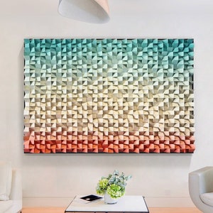 Wood Wall art  teal blue Wood abstract ocean art painting large wood wall art decor Wood sculpture Wood Block Wall Art wooden wall decor