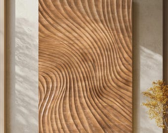 Decoración de Pared de Madera Ondulada Paramétrica, Arte Abstracto de Madera Marrón, Arte de Pared con Bloques de Madera, Rústica para Salón