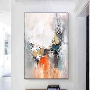Orange black wall art abstract  painting original Canvas painting tangelo Large Wall Art Textured art Modern Neutral Art Living Room Decor