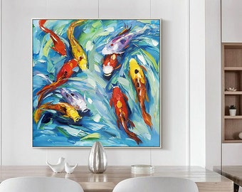 Original Koi Fish Painting: Abstract Feng Shui Wall Art