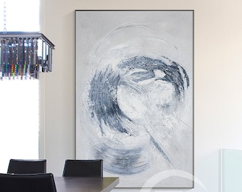 Marineblau strukturierte abstrakte Wandkunst Malerei Minimalistische abstrakte Malerei auf Leinwand Große Wandkunst gerahmtes Wandkunst modernes Wohnzimmerdekor
