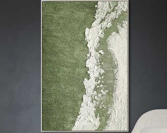 Sage green Abstract ocean painting heavy textured wall art large seascape painting framed wall art painting green painting ocean wall art