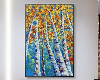 Birch Tree Art Abstract wall art Birch Tree Canvas  Painting Original Extra Large Birch Branch wall art modern Aspen Trees Landscape decor