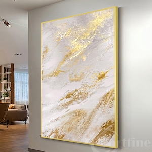 Gold Beige Abstract Canvas wall Art Extra Large Wall Art Framed Modern Gold leaf wall art Entrance hall bedroom living room wall  art