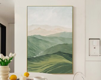 Sage green wall art Abstract Mountain painting Frame Landscape wall art Extra Large Painting kitching bedroom living room decor