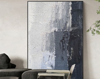 Original Minimalist Deep Blue Painting Frame Huge Blue Wall Art Abstract Blue wall art heavy textured acrylic Painting living room decor