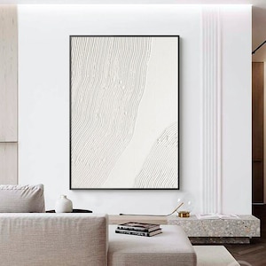arte de parede abstrata minimalista, decoração de parede texturizada branca, pintura de arte abstrata, arte de parede grande, decoração de casa de arte texturizada 3D branca, arte emoldurada