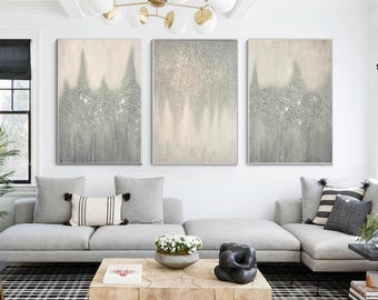 Abstrakte Silber und Grau 3er-Set Glitzer Wandkunst Extra Große Graue Wandkunst Gerahmte Moderne Strukturierte Wandkunst Setzt Wohnzimmerdekor