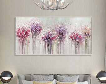 Frame Wall Art Purple Red White Flower Painting Art on Canvas Painting Abstract Acrylic Paintings Extra Large wall pictures for living room