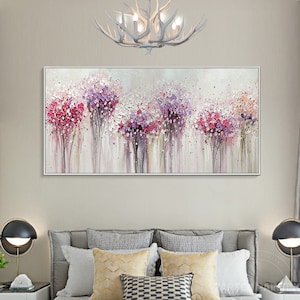 Frame Wall Art Purple Red White Flower Painting Art on Canvas Painting Abstract Acrylic Paintings Extra Large wall pictures for living room