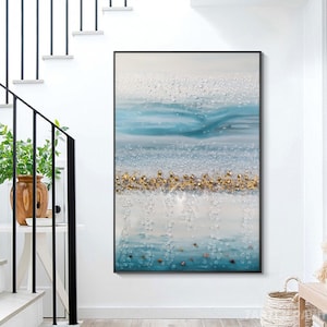 Blue  gold Resin wall art, geode resin wall decor, Resin Wall Painting blue Wall Art, Abstract blue ocean Wall Art living room decor