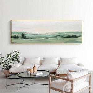 Sage Green Wall Art Neutral Botanical Painting Minimalist Scenery Modern green Painting Framed Nature Canvas Large landscape Painting decor