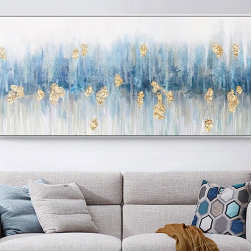 Framed Wall Art Abstract Gold Blue Grey Landscape Mountain - Etsy