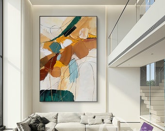 Modern Abstract Canvas Wall Art, Neutral Tones with Brown and Orange, Contemporary Abstract Home Décor Canvas