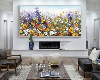 Abstract colorful flower painting acrylic textured painting flowers color painting botanical flower framed wall art living room decor