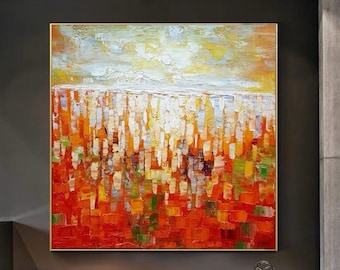 暖色系の抽象アクリル画、24x28 キャンバスのオリジナル、壁アート