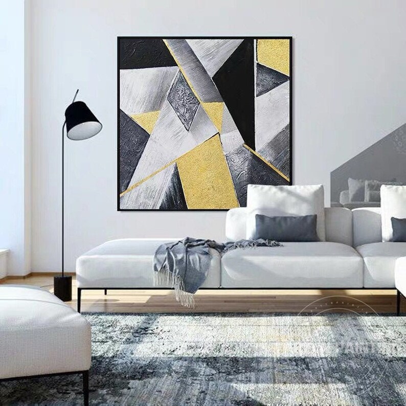 Abstract painting geometry yellow canvas oil painting original Etsy