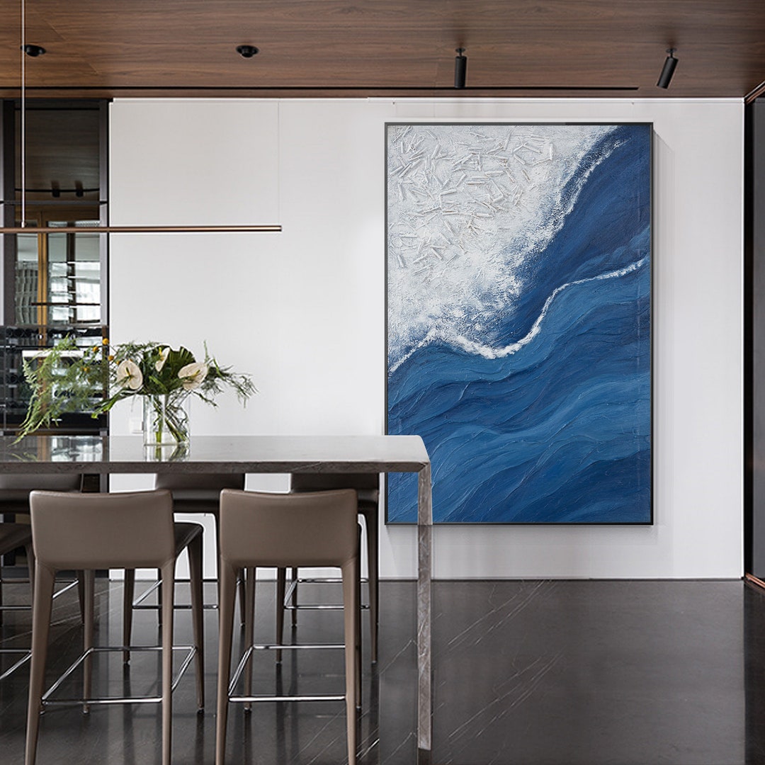 Abstrakte Ozean-Leinwand 'Dunkelblaues Kunstwerk' – Marineblaue Meeres-Wandkunst Fürs Schlafzimmer, 40,6x61cm, Auf Leinwand Gedruckt