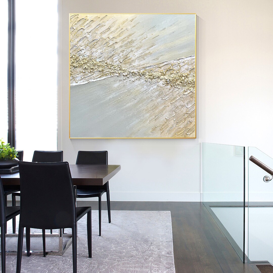 Abstract Blue and Gold Textured Wall Art Minimalist Painting on Canvas ...