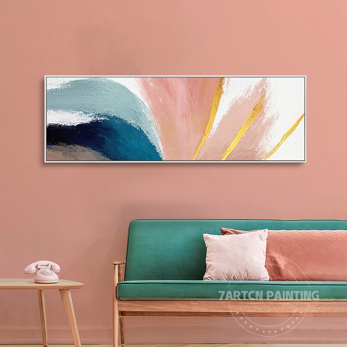 Abstract Painting Coral Pink Gold Art Canvas Painting Boho Wall Art ...