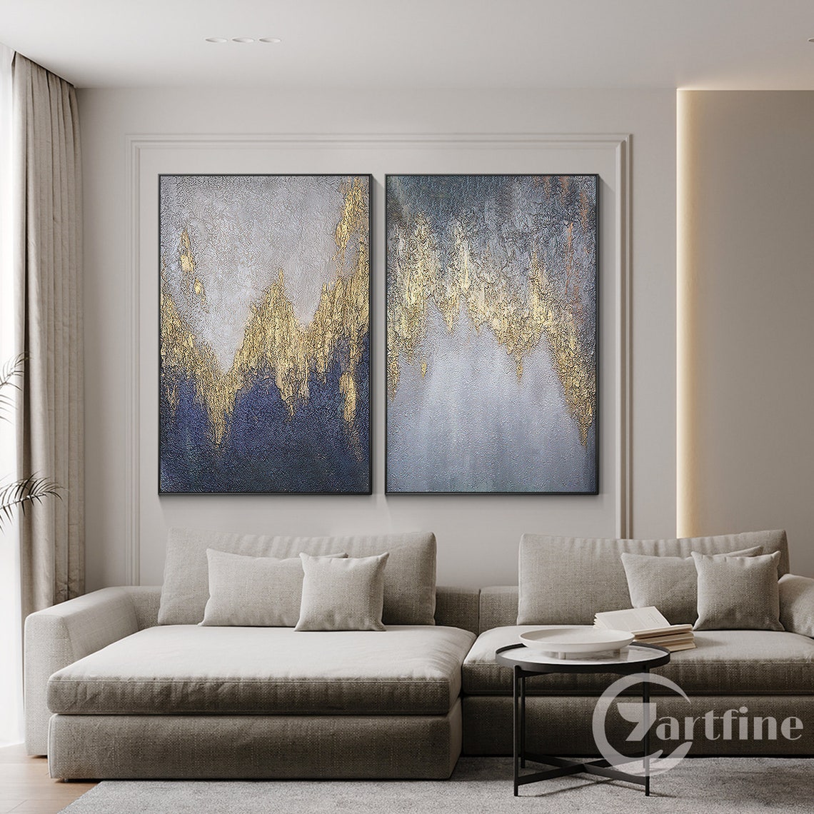 Original Abstract Set of 2 Paintings 2 Pieces Very Peri Gold Etsy