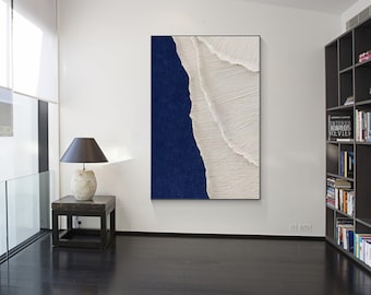 Abstrakte marineblaue Wandkunst Ozeanwandkunst Minimalistische originale Malerei Auf Leinwand Große Wandkunst Strukturierte Kunst Modernes Wohnzimmerdekor