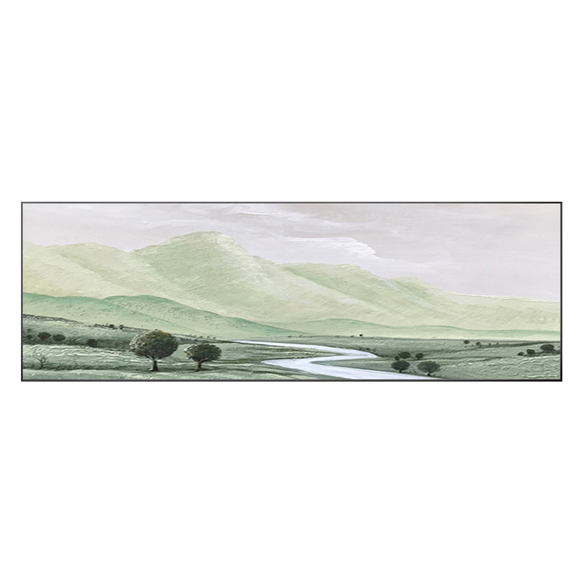Sage Green Wall Art Abstract Mountain Landscape Painting Original Long ...