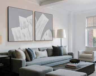 Abstrakte Malerei 2er Set Grau Weiß Abstrakte Kunst Großes Wandbild Abstrakte Kunst Leinwand