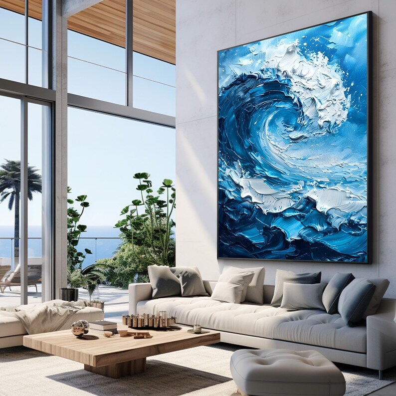 Navy Blue Canvas Wall Art Abstract Blue Ocean Wave Painting,seascape ...