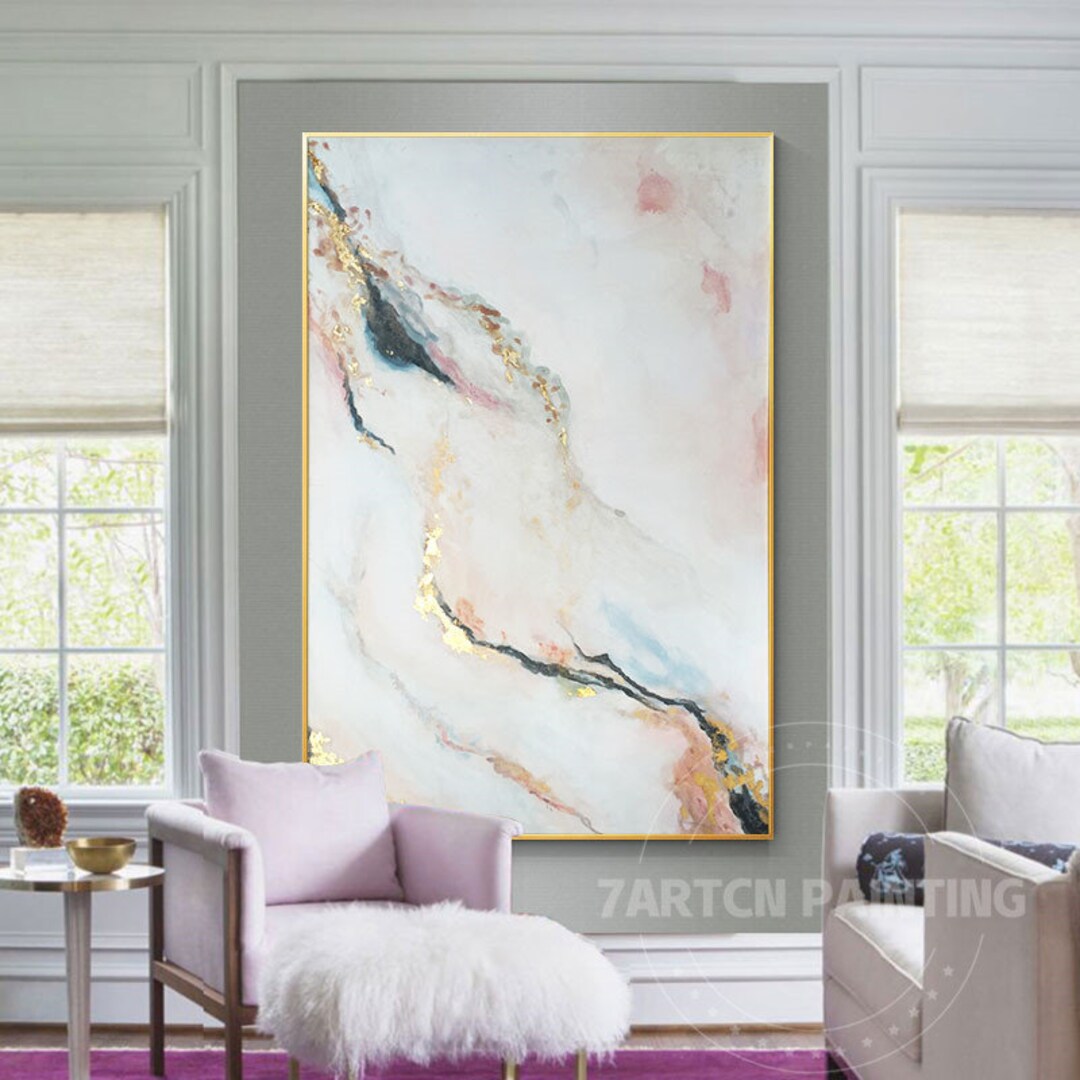 Watercolor Painting Minimalist Wall Art Abstract Gold Foil Framed Wall