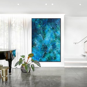 Large Blue Abstract Painting: Contemporary Minimalist Canvas Art