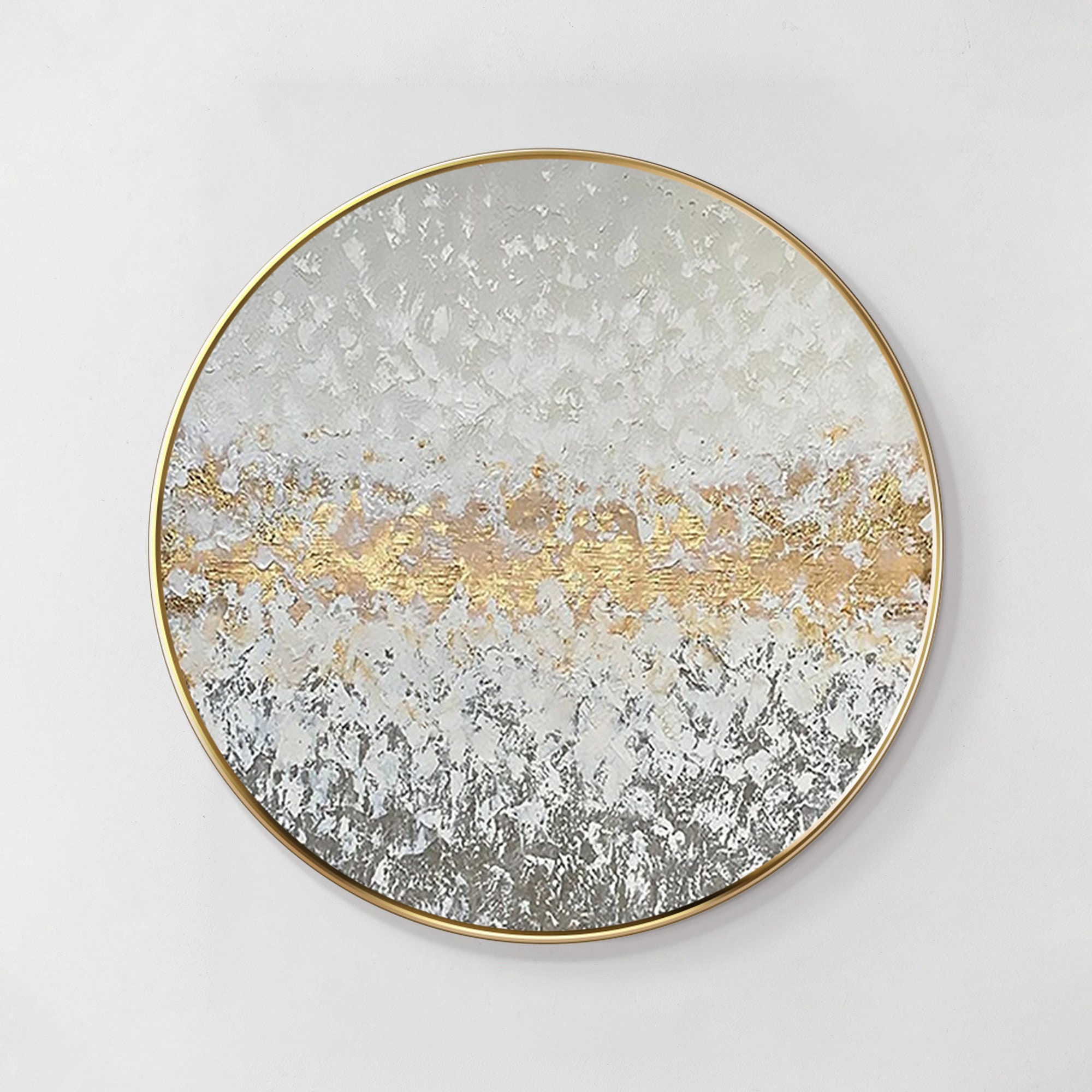 Round wall art Abstract Gold Silver G...