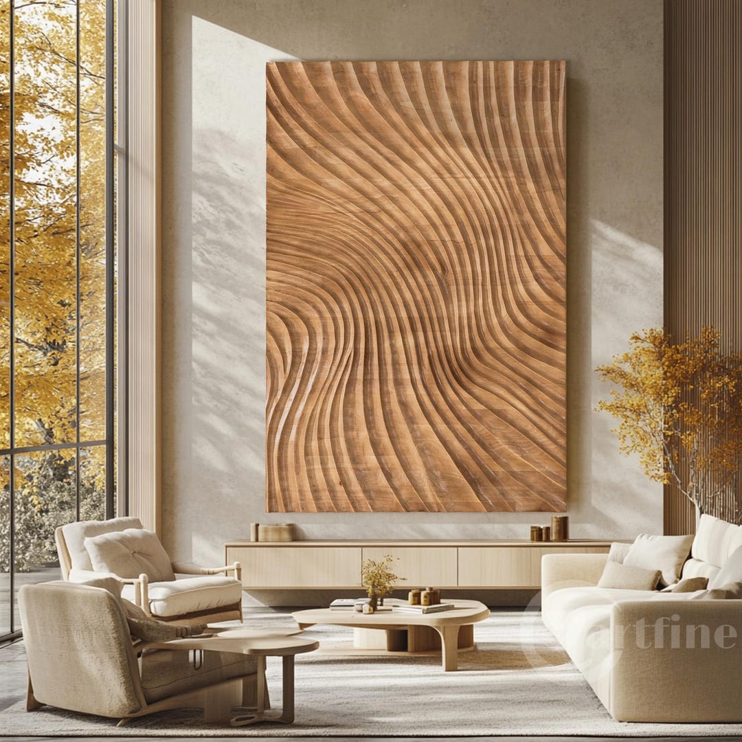 Parametric Wavy Wooden Wall Decor Wood Wall Art Brown Wood Abstract ...