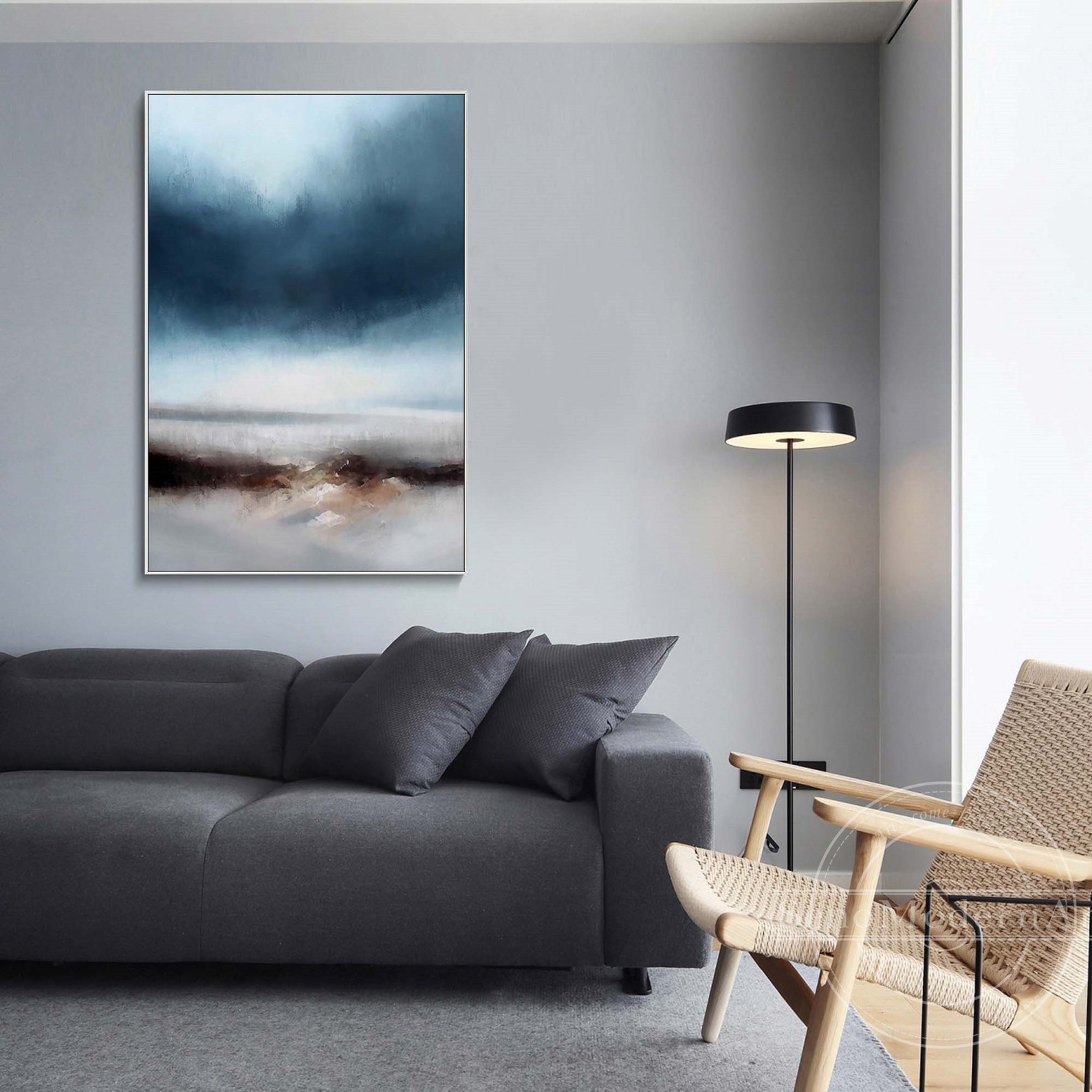 Frame Wall Art Abstract Painting Navy Blue Brown Black Etsy