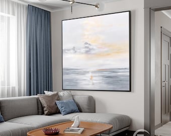 Large Abstract Seascape Painting: Modern Sunrise Art on Canvas