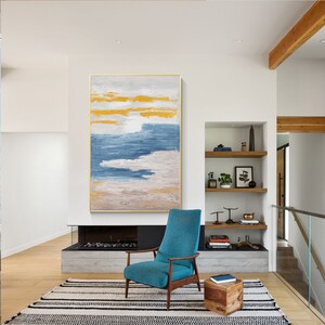 Blue and Yellow Wall Art Modern Abstract Painting on Canvas Large ...