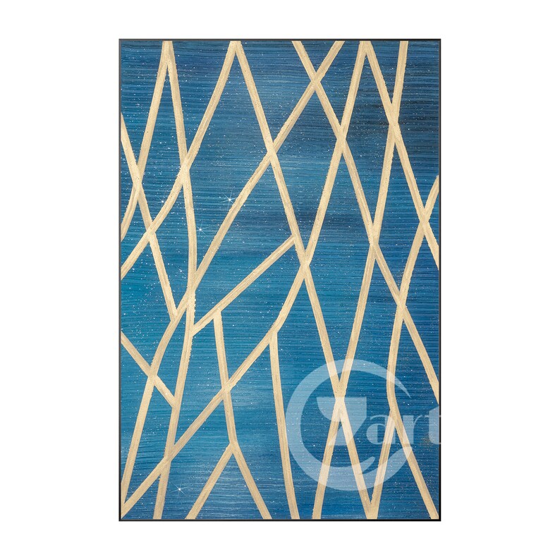 Navy Blue and Gold Abstract Painting Glitter Abstract Wall Art Etsy