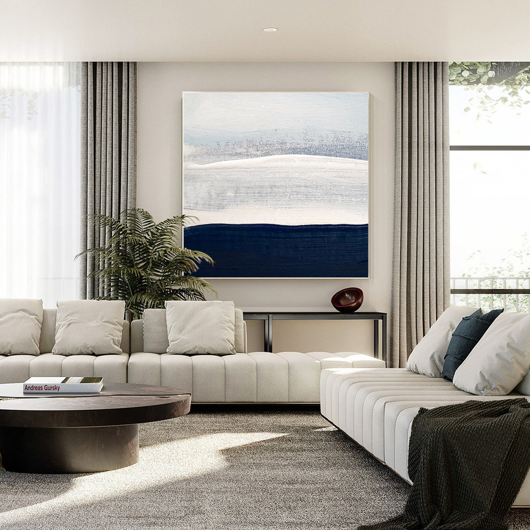 Navy Blue Wall Art Textured Abstract Painting on Canvas Large Wall Art ...