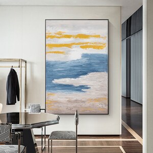 Blue and Yellow Wall Art Modern Abstract Painting on Canvas Large ...