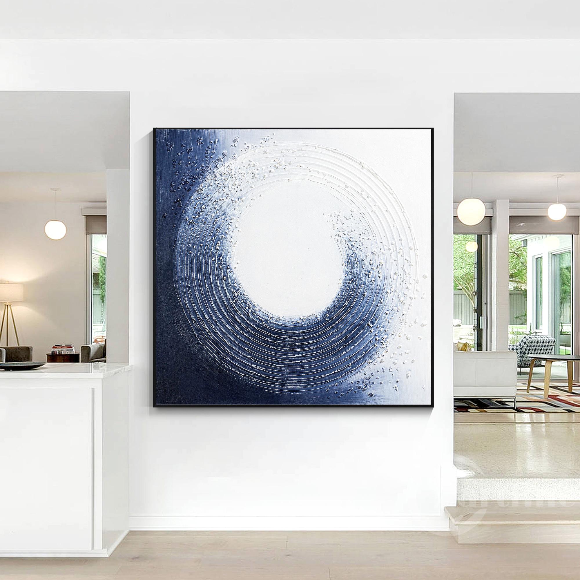 Navy Blue Abstract Canvas Painting Textured Painting Large Framed Wall ...
